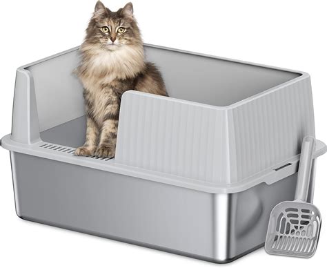 let box gray steel|Denkee Stainless Steel Litter Box with Lid, Extra .